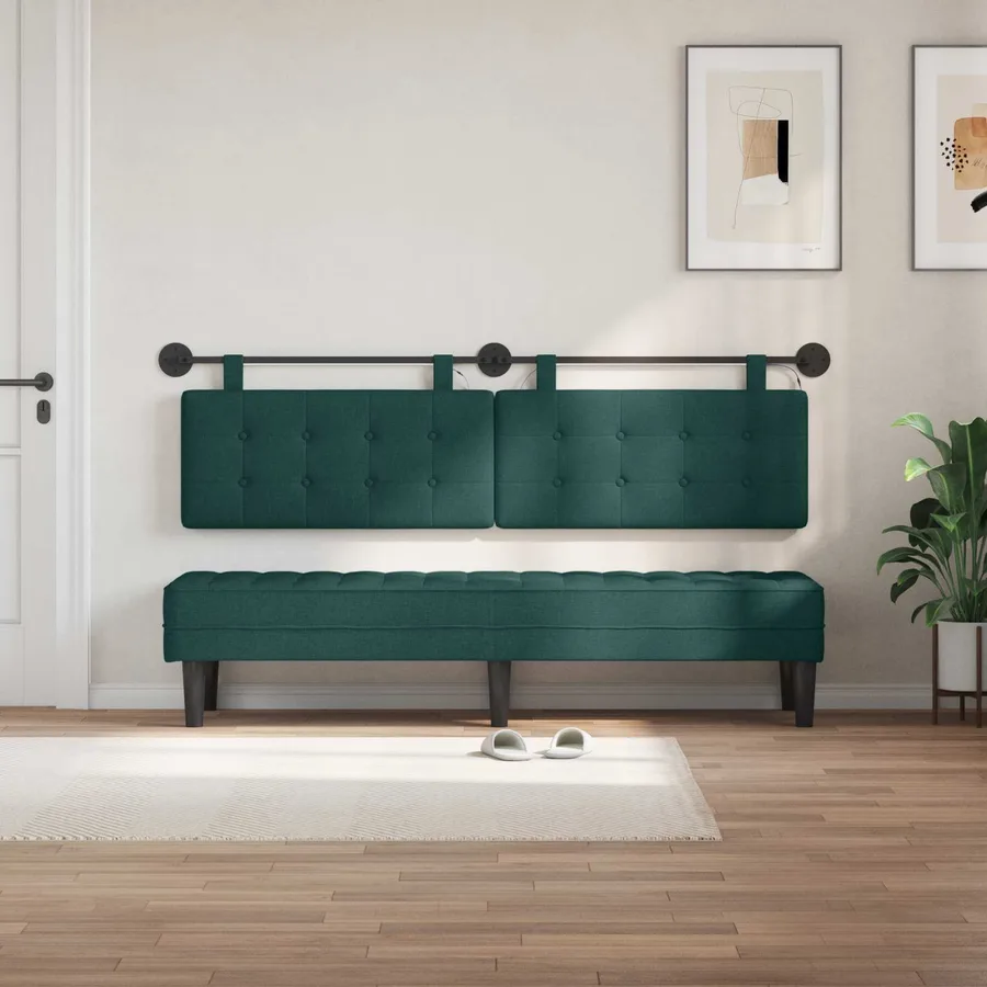 Tête de lit suspendue Avec lumière LED Vert foncé Tissu - 3