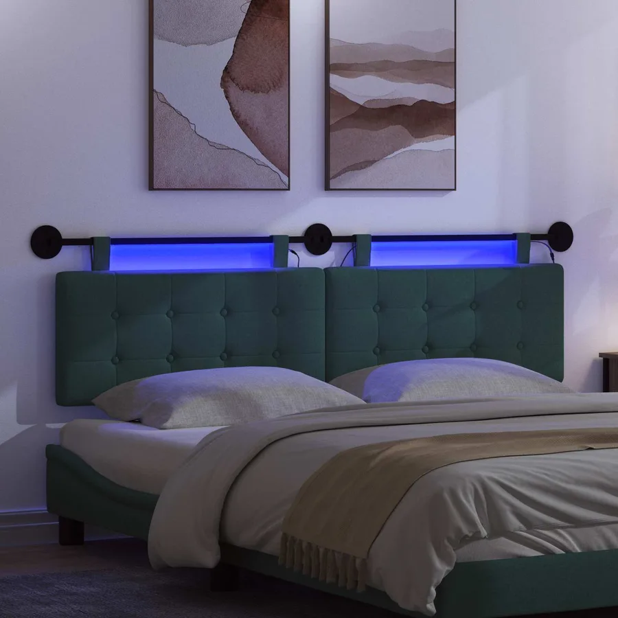 Tête de lit suspendue Avec lumière LED Vert foncé Tissu - 5