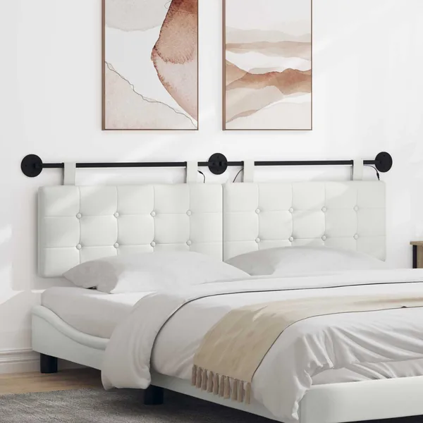 Tête de lit suspendue Avec lumière LED Blanc Simili cuir