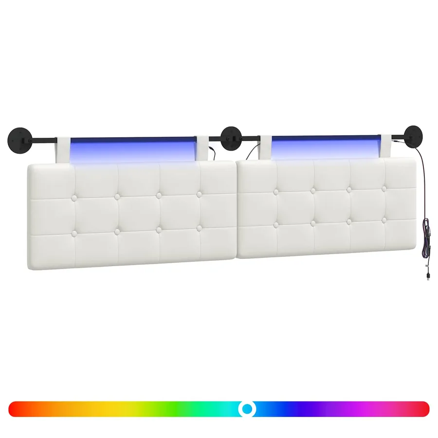 Tête de lit suspendue Avec lumière LED Blanc Simili cuir - 2
