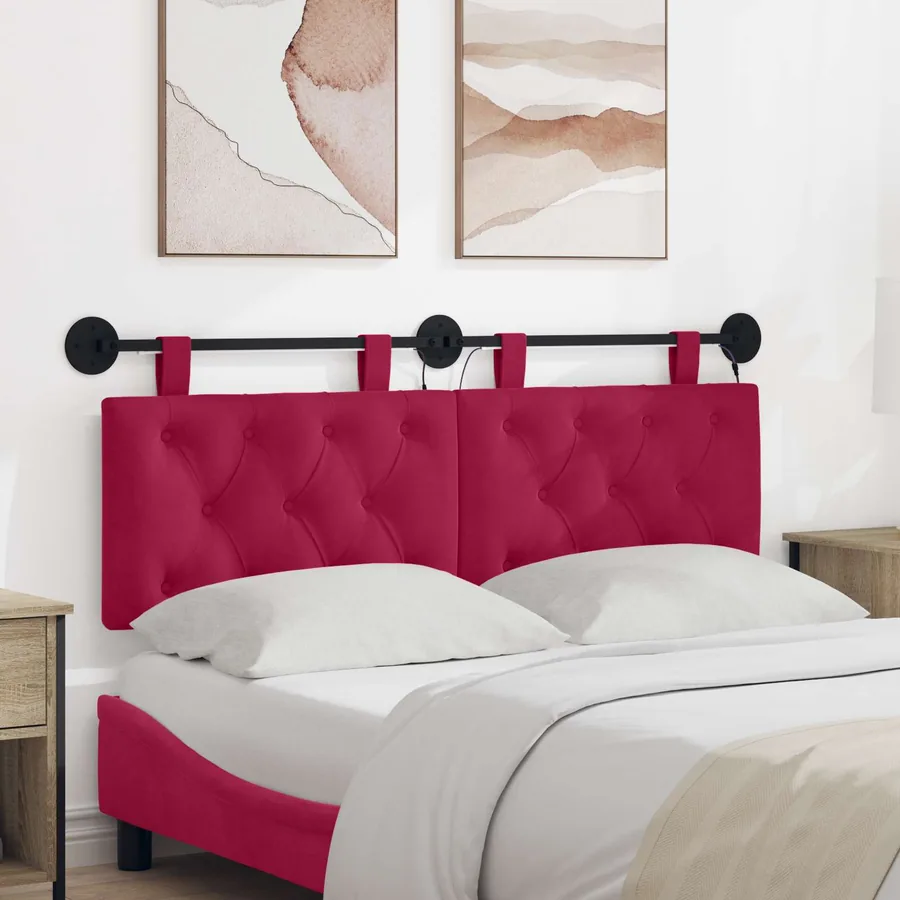 Tête de lit suspendue Avec lumière LED Bordeaux Velours