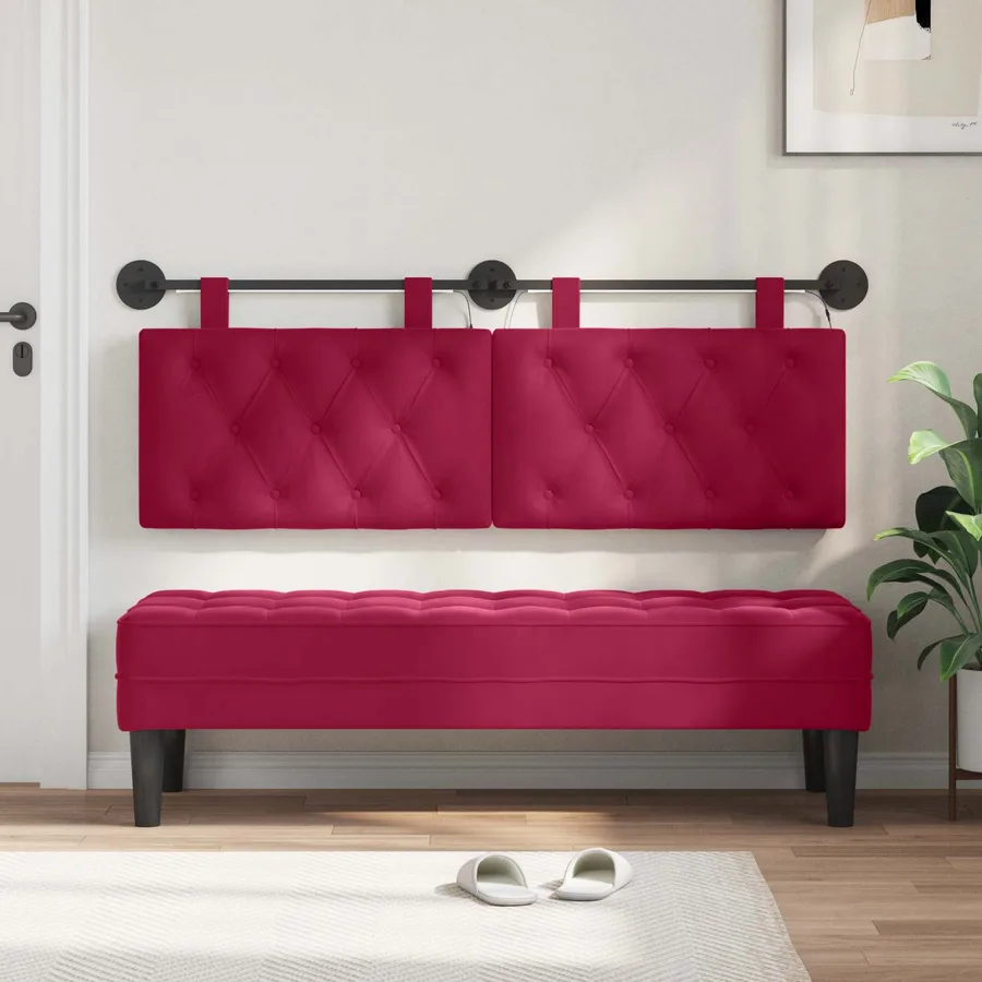 Tête de lit suspendue Avec lumière LED Bordeaux Velours - 3