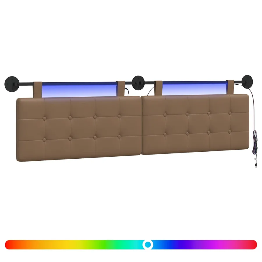 Tête de lit suspendue Avec lumière LED Cappuccino Simili cuir - 2