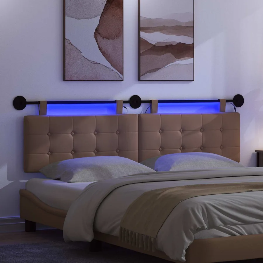 Tête de lit suspendue Avec lumière LED Cappuccino Simili cuir - 5