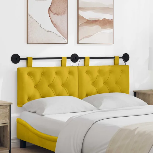 Tête de lit suspendue Avec lumière LED Jaune Velours