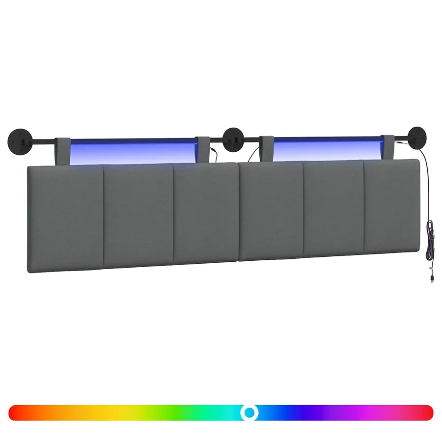 Tête de lit suspendue Avec lumière LED Gris foncé Tissu - 2