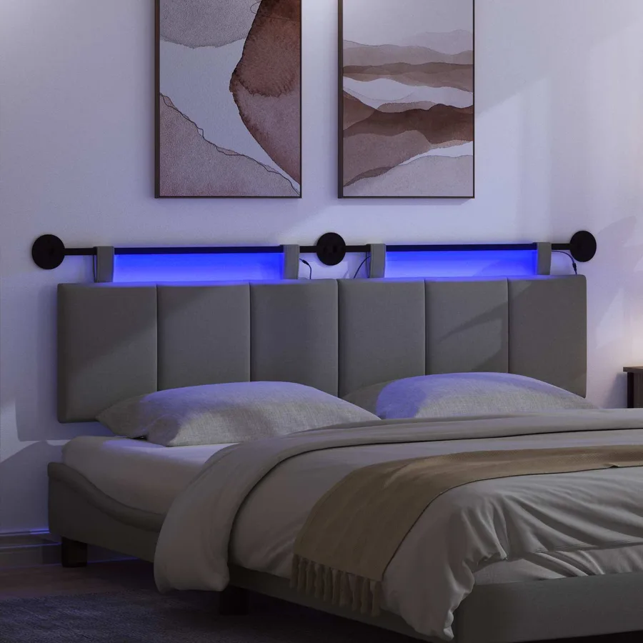 Tête de lit suspendue Avec lumière LED Gris foncé Tissu - 5