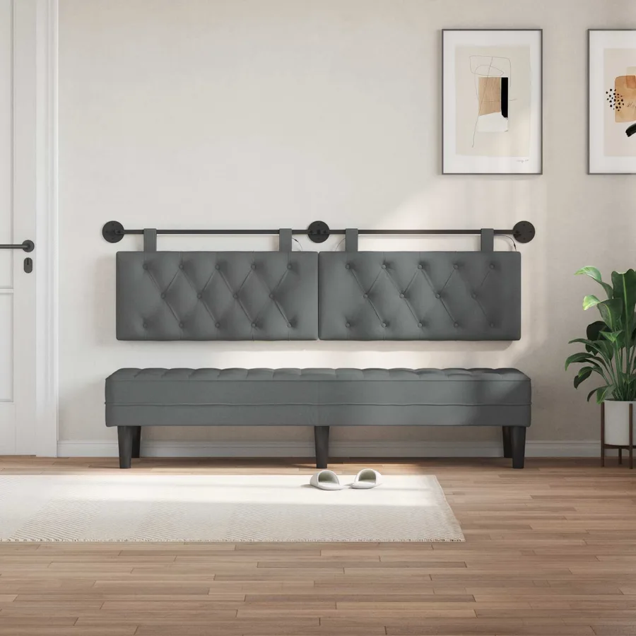 Tête de lit suspendue Avec lumière LED Gris foncé Tissu - 3