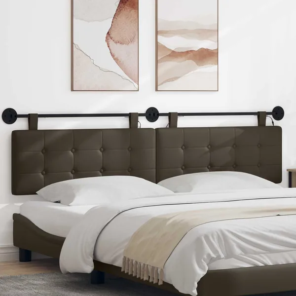 Tête de lit suspendue Avec lumière LED Gris Simili cuir