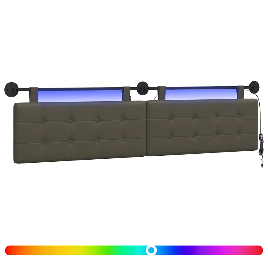 Tête de lit suspendue Avec lumière LED Gris Simili cuir - 2