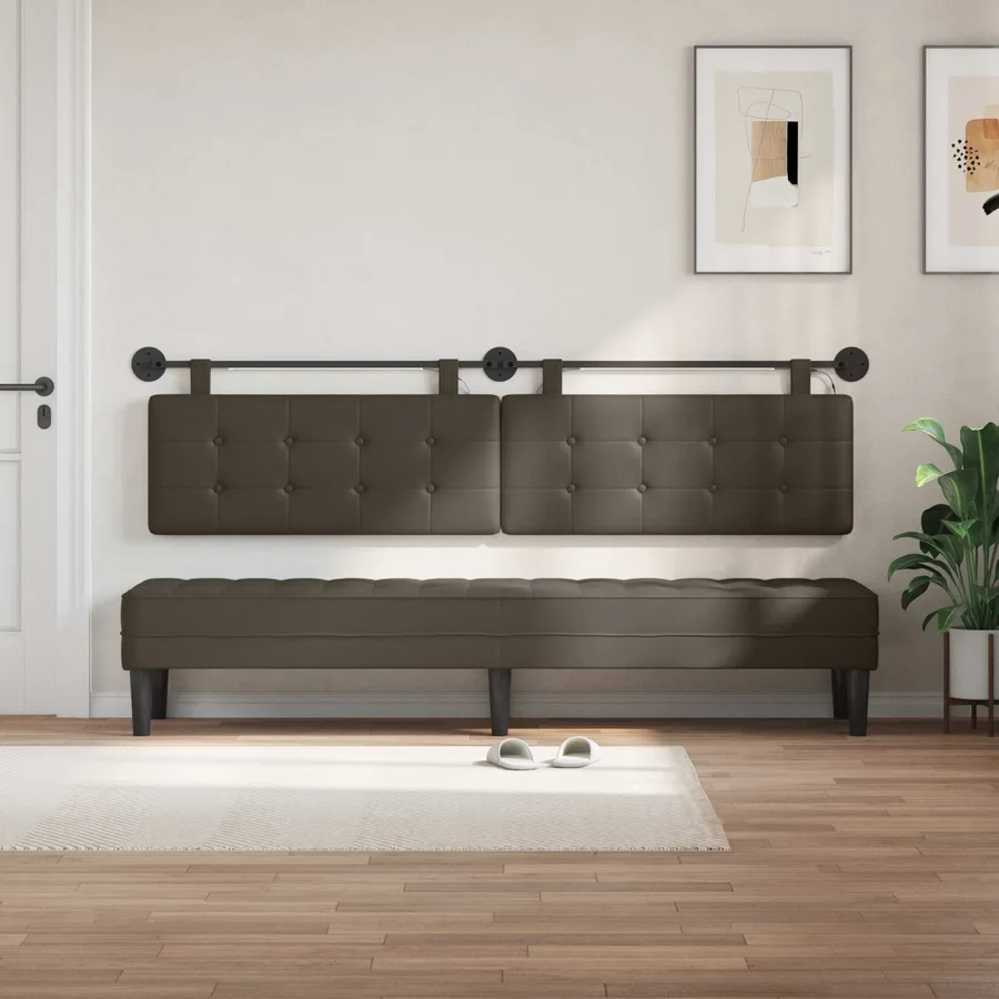 Tête de lit suspendue Avec lumière LED Gris Simili cuir - 3