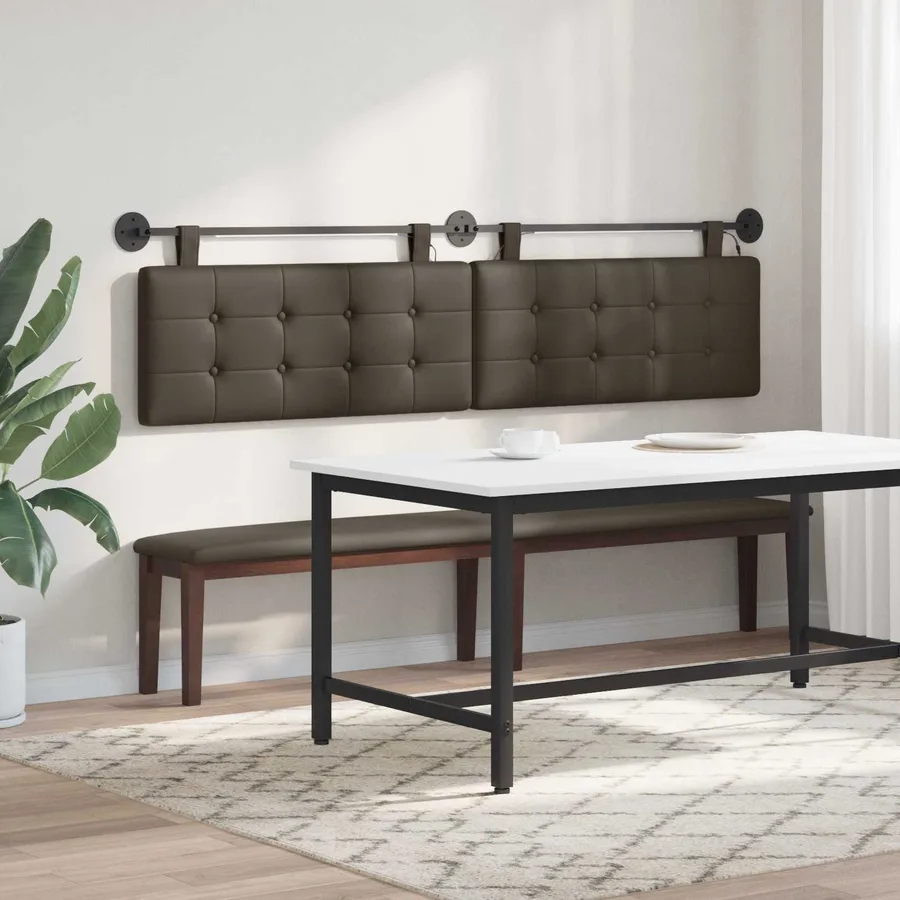 Tête de lit suspendue Avec lumière LED Gris Simili cuir - 4