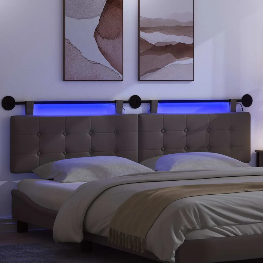 Tête de lit suspendue Avec lumière LED Gris Simili cuir - 5