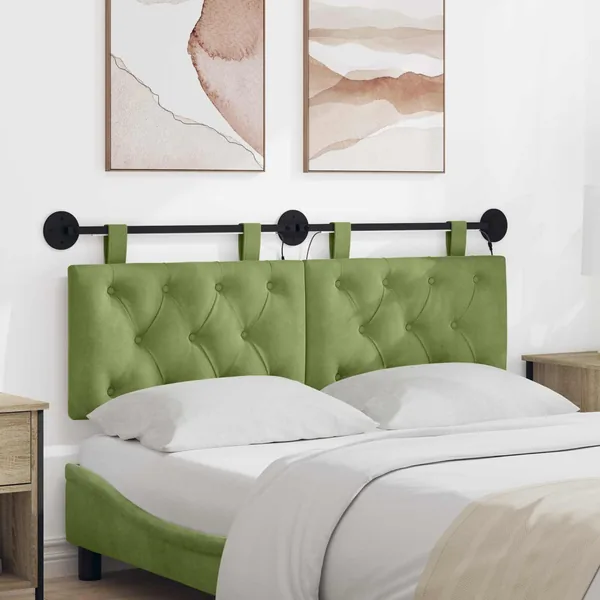 Tête de lit suspendue Avec lumière LED Vert clair Velours