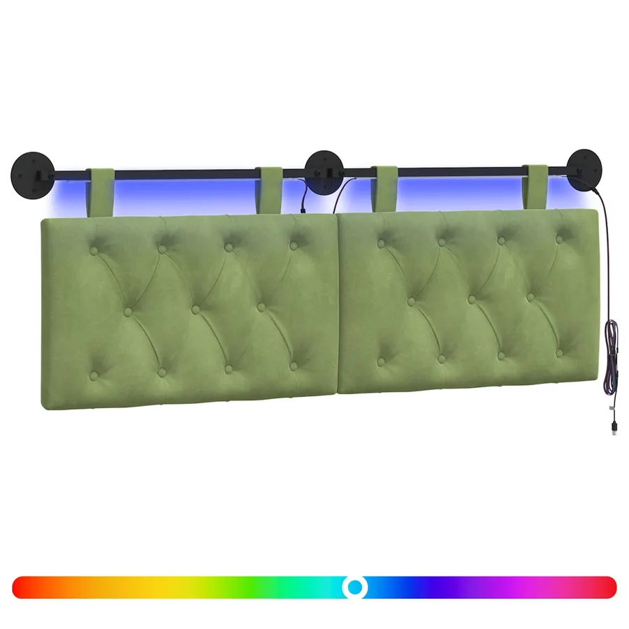 Tête de lit suspendue Avec lumière LED Vert clair Velours - 2