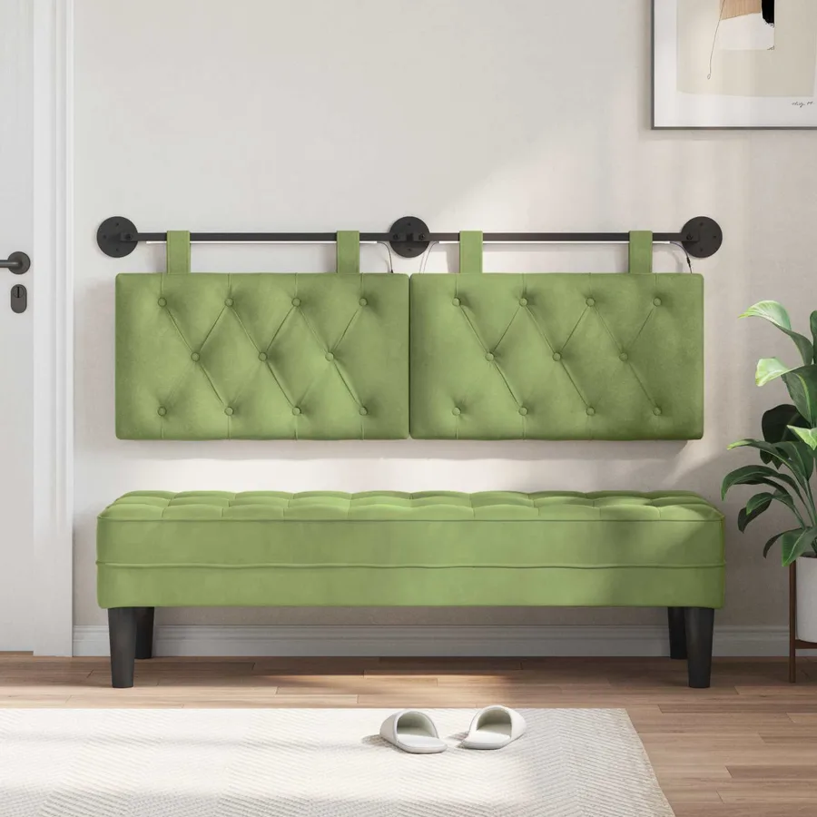 Tête de lit suspendue Avec lumière LED Vert clair Velours - 3