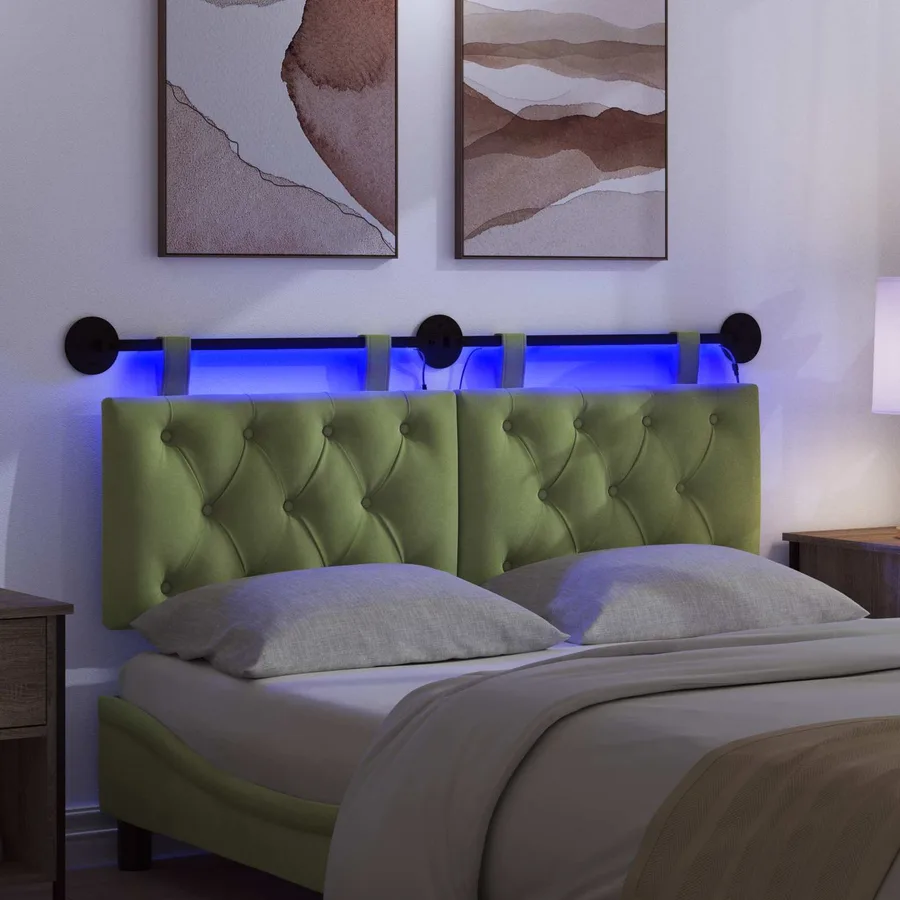 Tête de lit suspendue Avec lumière LED Vert clair Velours - 5