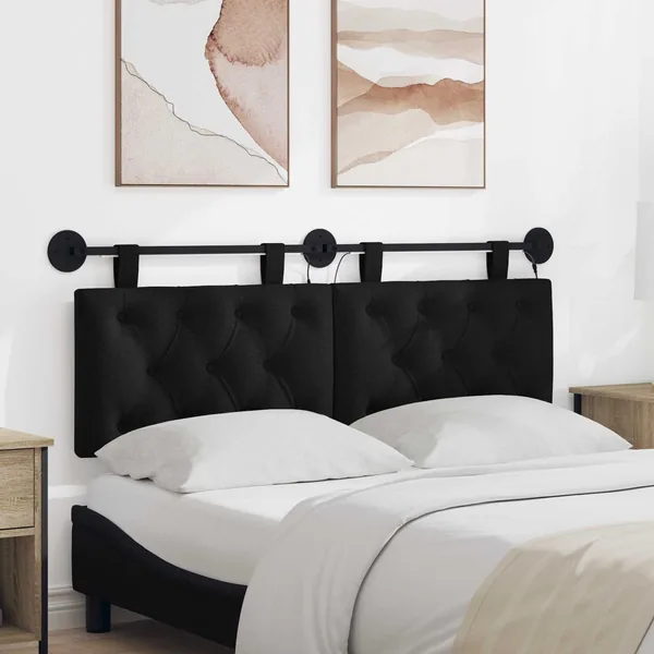Tête de lit suspendue Avec lumière LED Noir Tissu