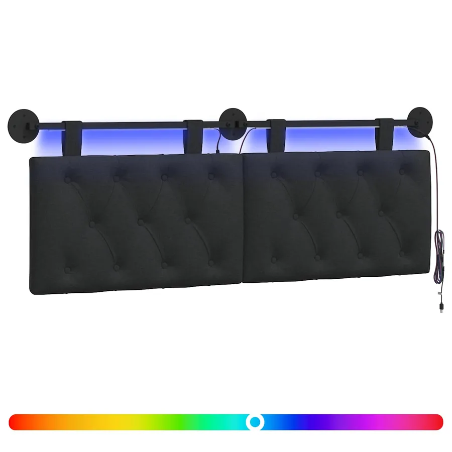 Tête de lit suspendue Avec lumière LED Noir Tissu - 2