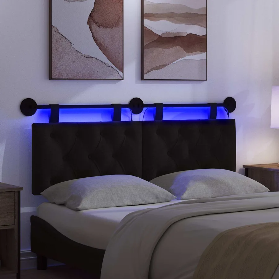 Tête de lit suspendue Avec lumière LED Noir Tissu - 5