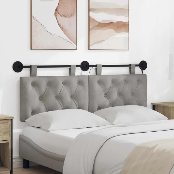 Tête de lit suspendue Avec lumière LED Gris clair Velours