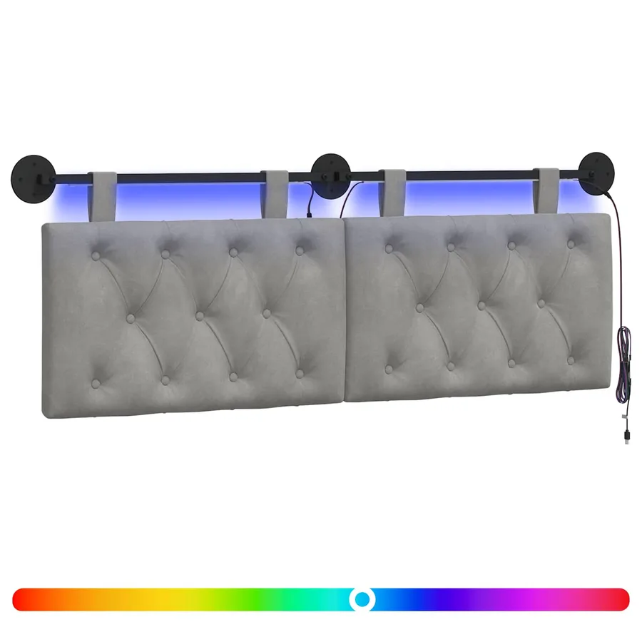 Tête de lit suspendue Avec lumière LED Gris clair Velours - 2