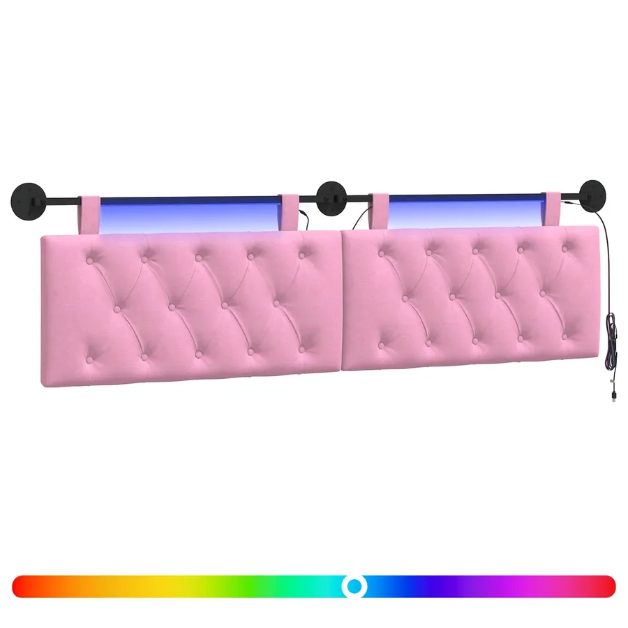 Tête de lit suspendue Avec lumière LED Rose Tissu - 2