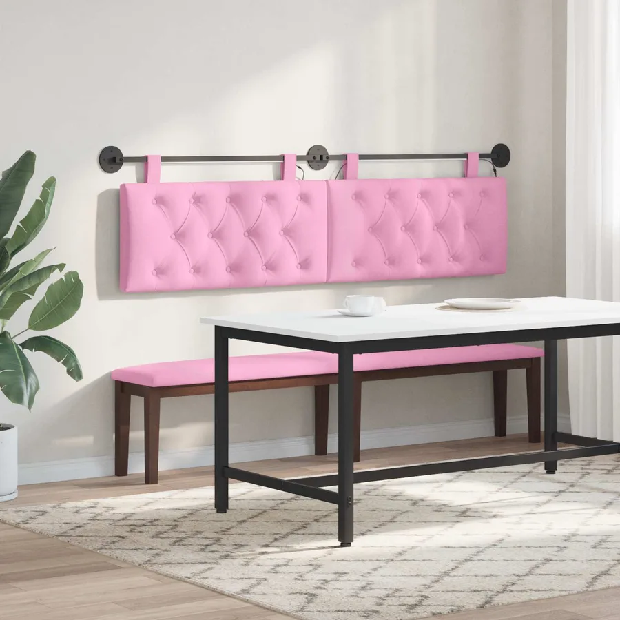 Tête de lit suspendue Avec lumière LED Rose Tissu - 4