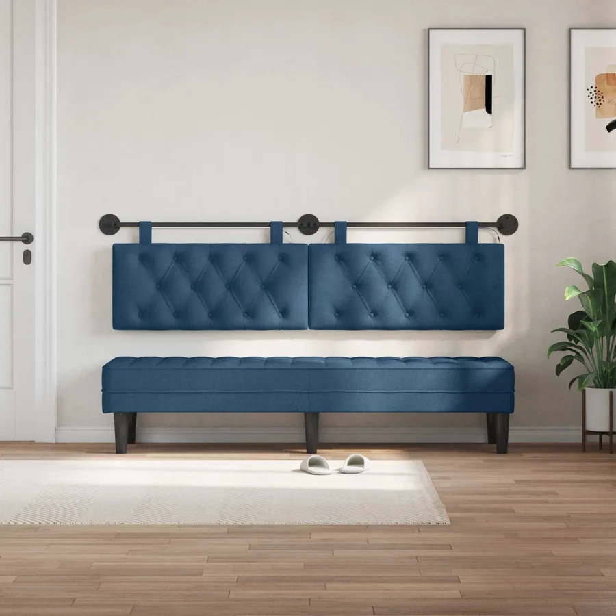 Tête de lit suspendue Avec lumière LED Bleu Tissu - 3