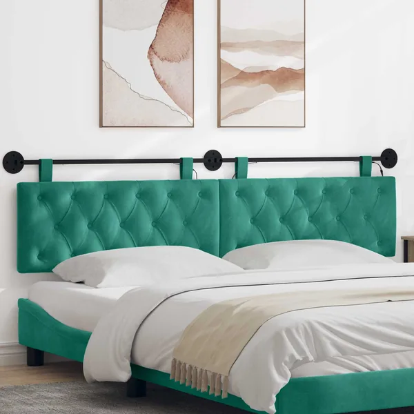 Tête de lit suspendue Avec lumière LED Turquoise Velours