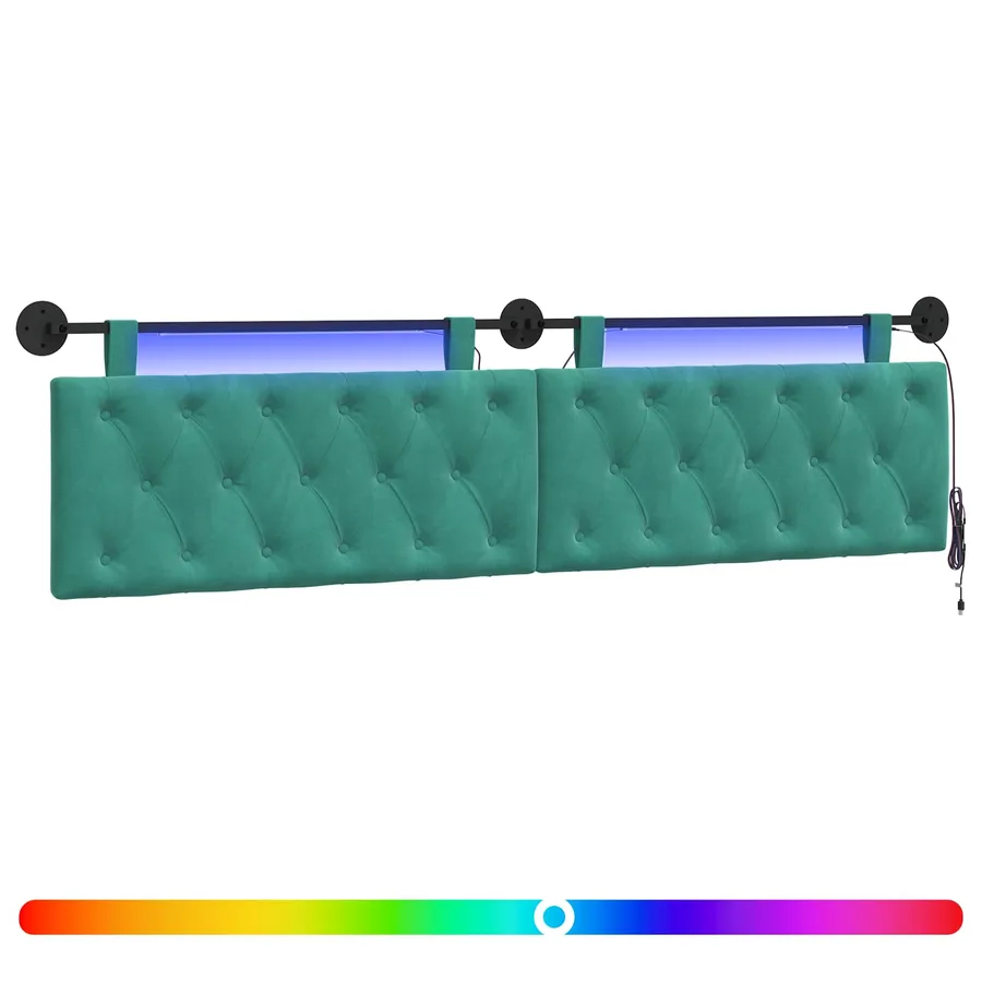 Tête de lit suspendue Avec lumière LED Turquoise Velours - 2