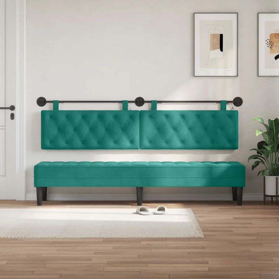 Tête de lit suspendue Avec lumière LED Turquoise Velours - 3