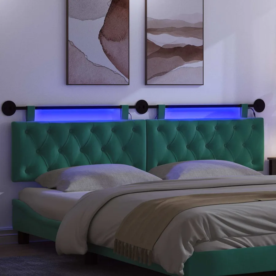 Tête de lit suspendue Avec lumière LED Turquoise Velours - 5