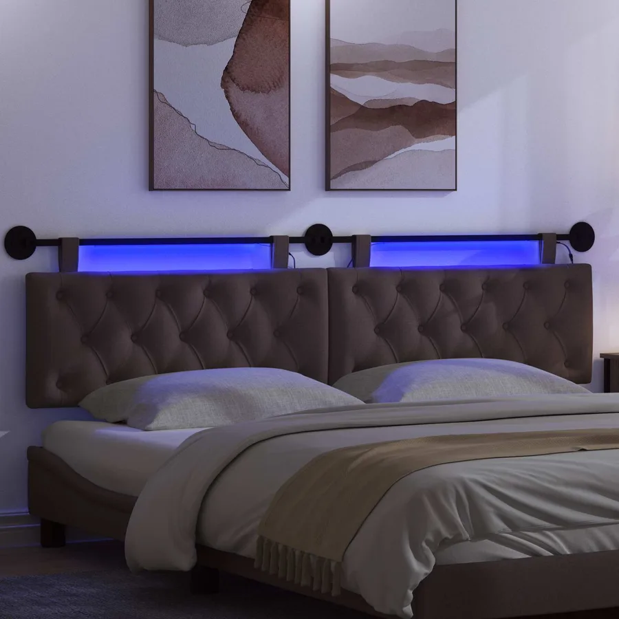 Tête de lit suspendue Avec lumière LED Marron foncé Tissu - 5