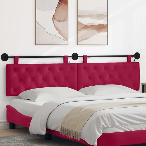Tête de lit suspendue Avec lumière LED Bordeaux Velours