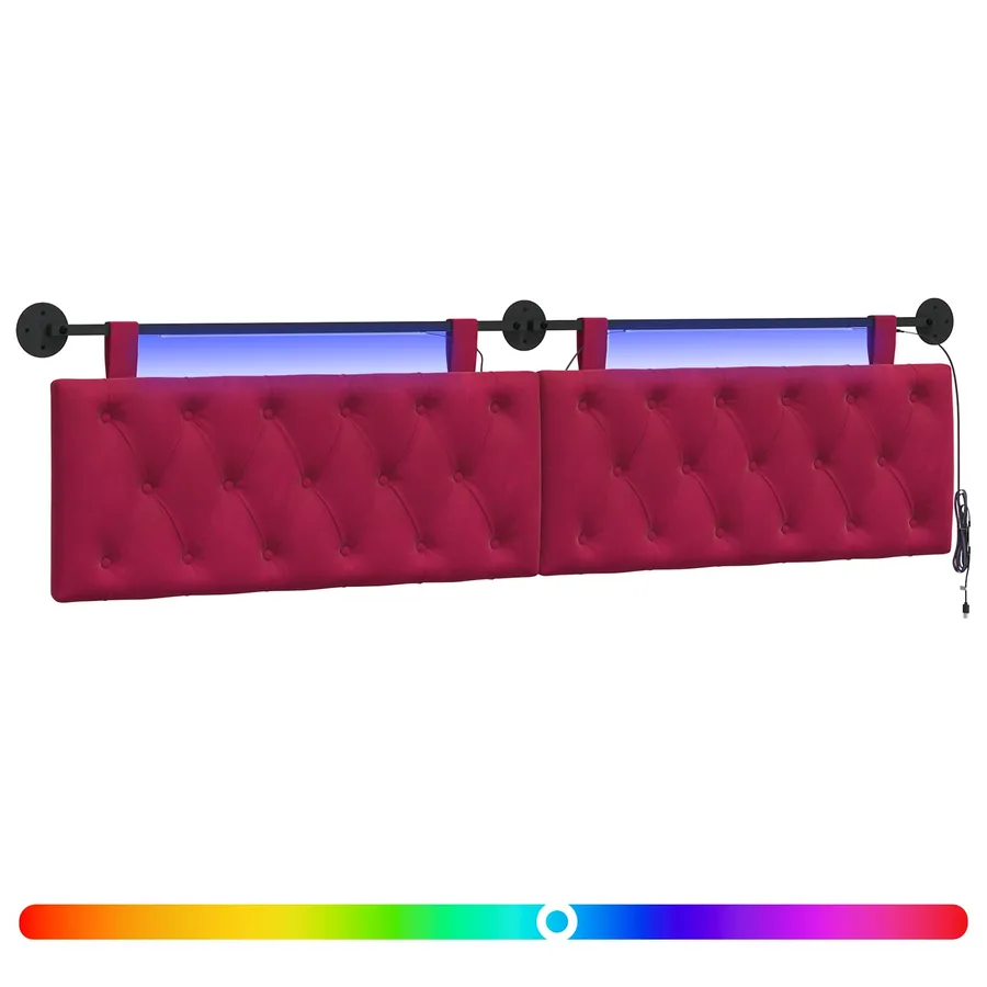 Tête de lit suspendue Avec lumière LED Bordeaux Velours - 2