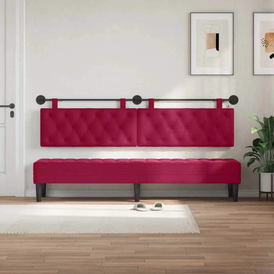 Tête de lit suspendue Avec lumière LED Bordeaux Velours - 3