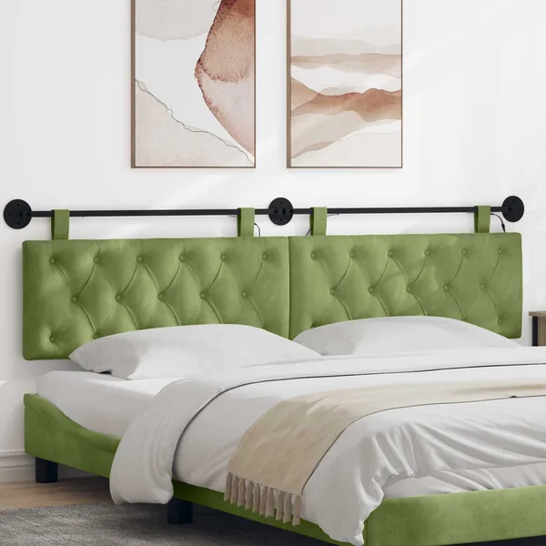 Tête de lit suspendue Avec lumière LED Vert clair Velours