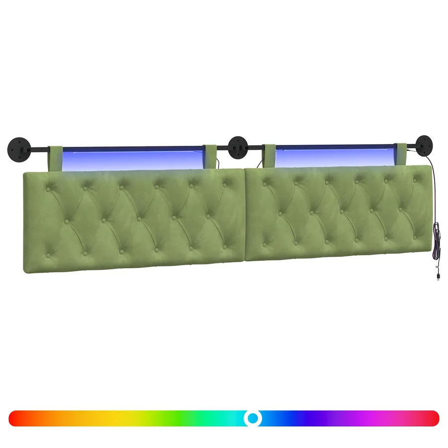 Tête de lit suspendue Avec lumière LED Vert clair Velours - 2