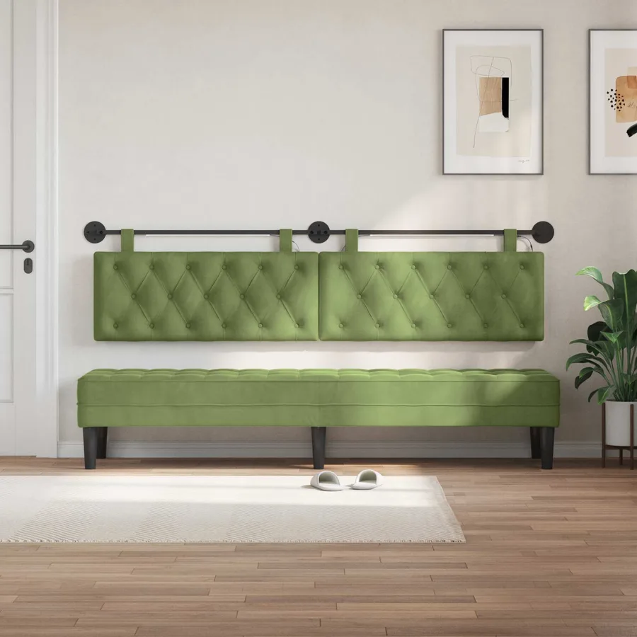 Tête de lit suspendue Avec lumière LED Vert clair Velours - 3