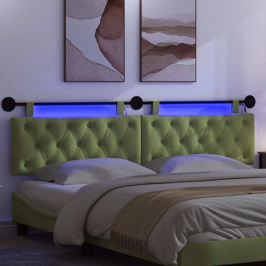 Tête de lit suspendue Avec lumière LED Vert clair Velours - 5