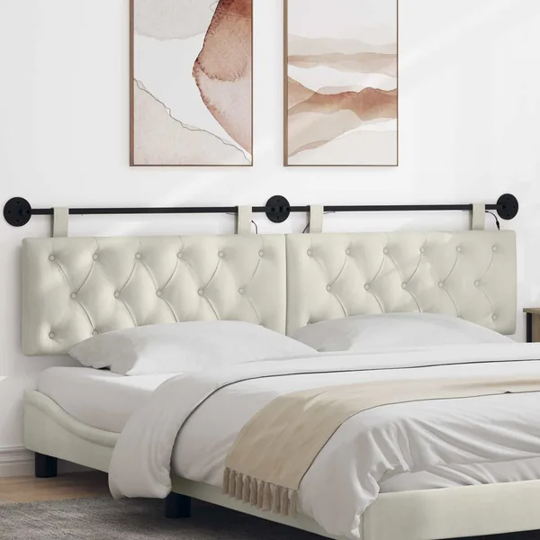 Tête de lit suspendue Avec lumière LED Crème Velours