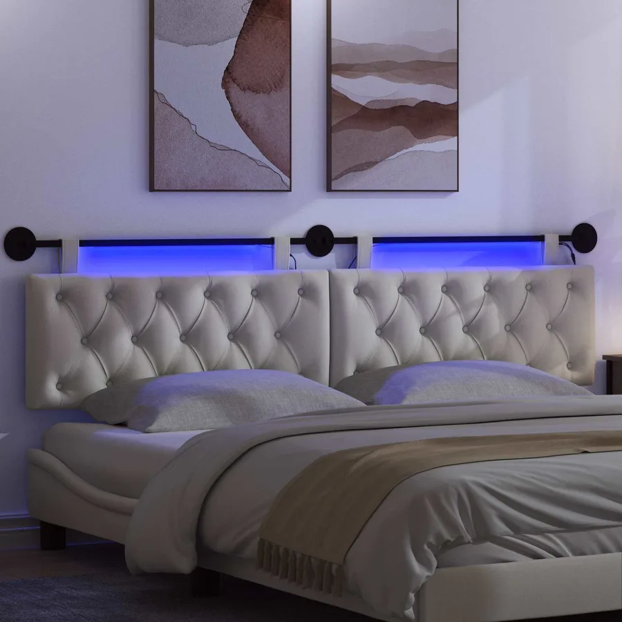 Tête de lit suspendue Avec lumière LED Crème Velours - 5