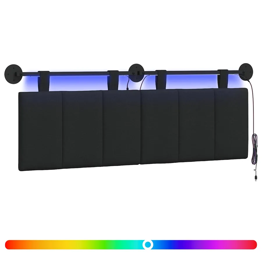Tête de lit suspendue Avec lumière LED Noir Tissu - 2