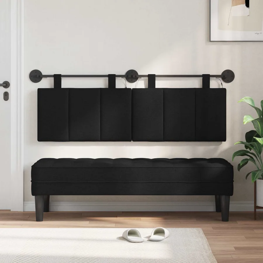 Tête de lit suspendue Avec lumière LED Noir Tissu - 3