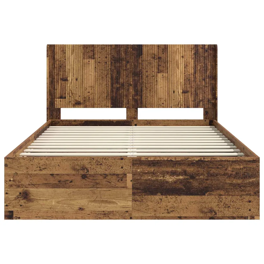 Cadre de lit avec rangement et tête de lit Bois ancien - 5