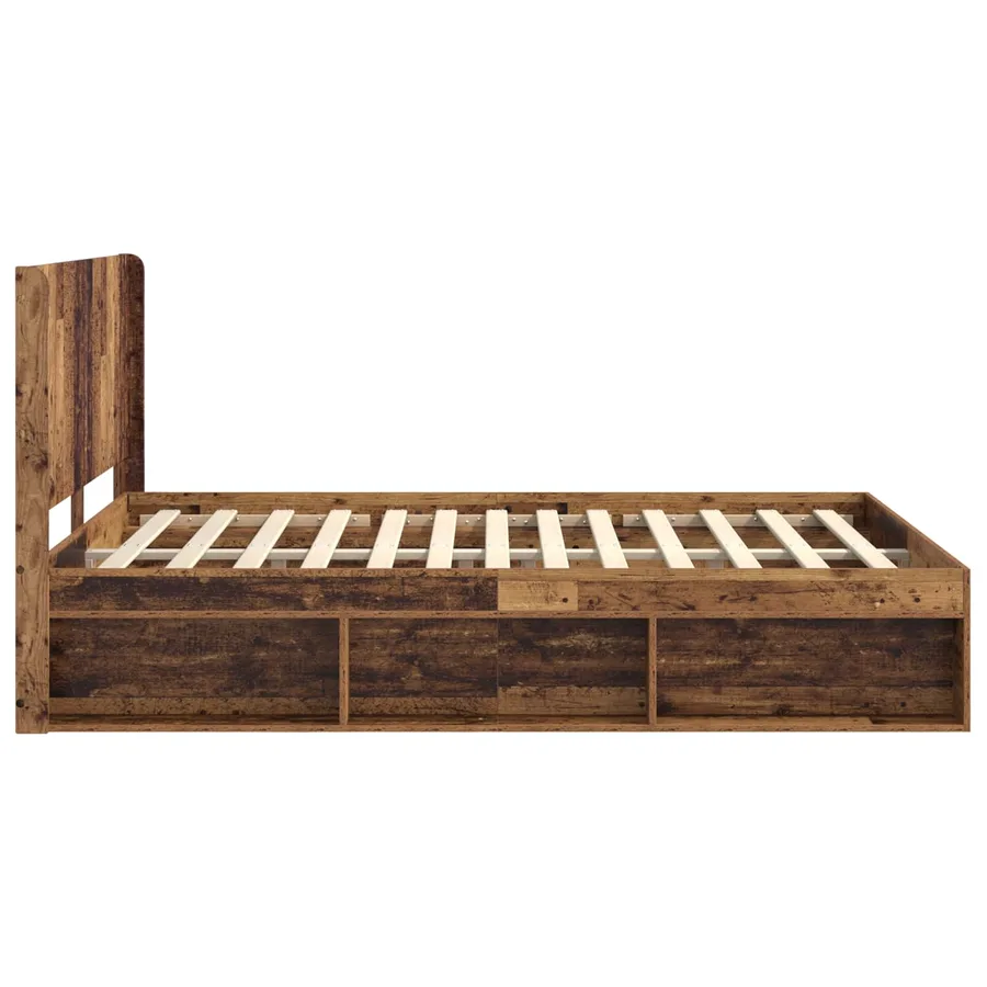 Cadre de lit avec rangement et tête de lit Bois ancien - 6