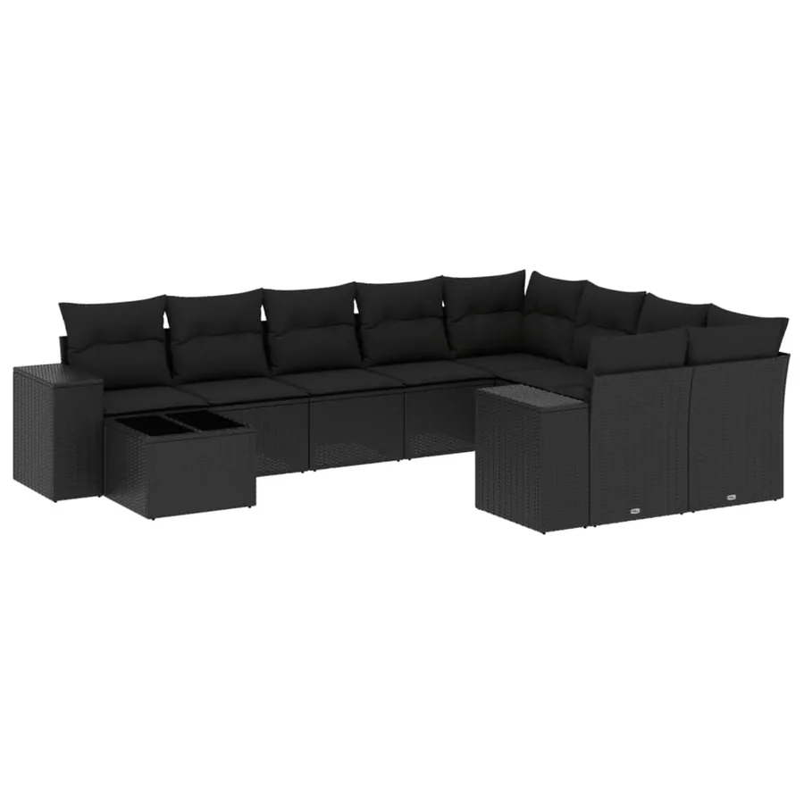Salon de jardin 10 pcs avec coussins noir résine tressée - 2