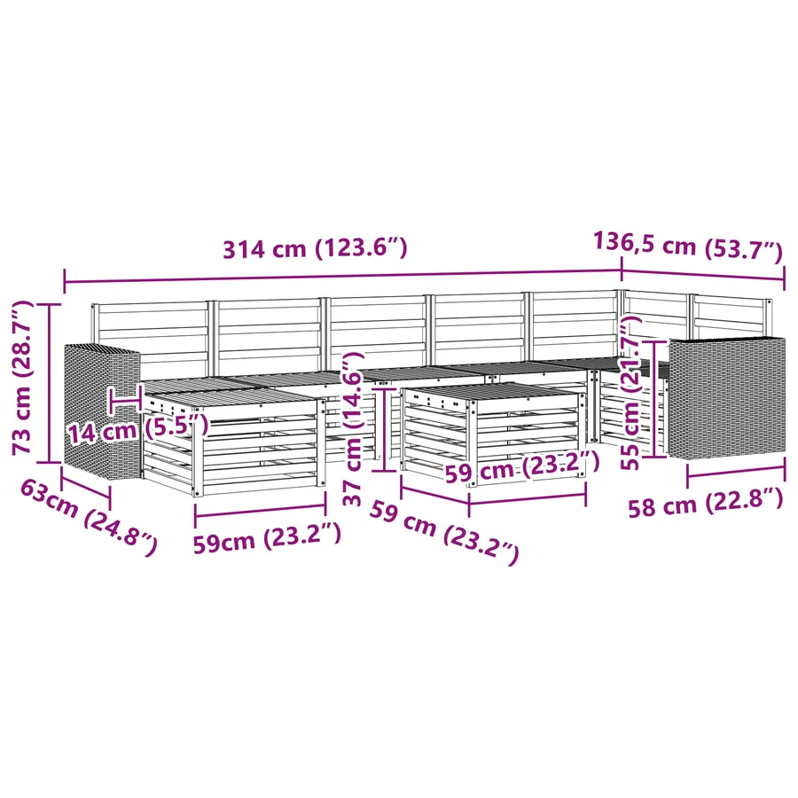 Ensemble de canapés d'extérieur 8 pcs Naturel - 10