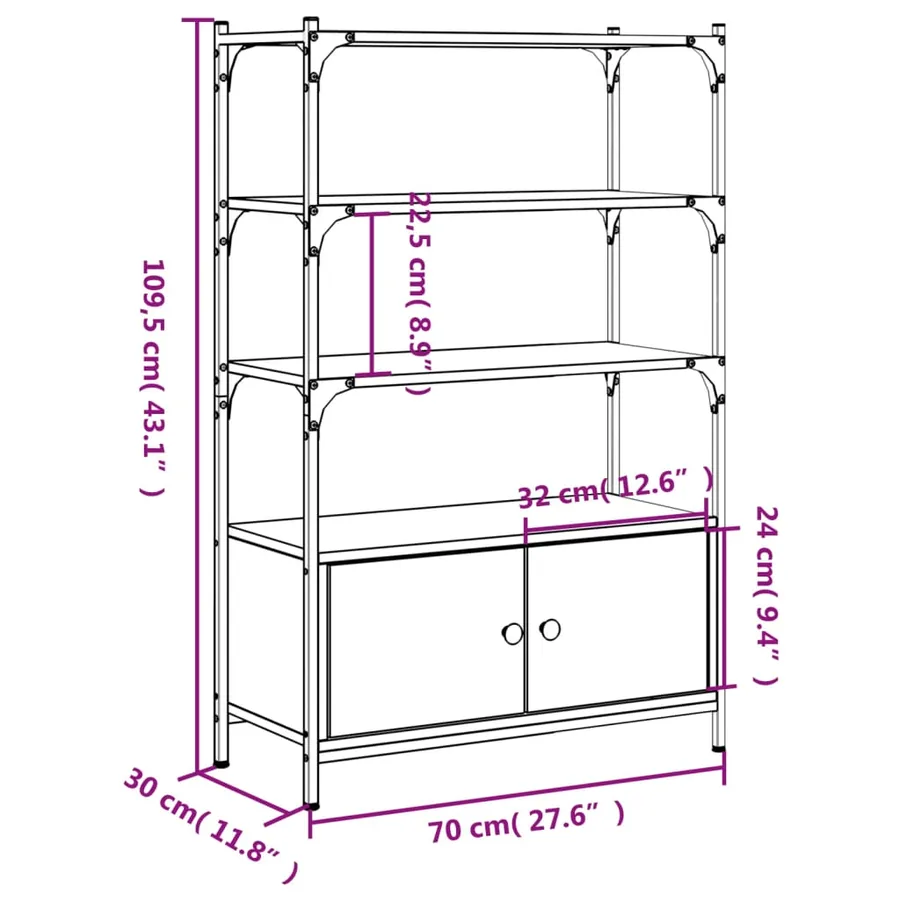 Bibliothèque à 3 niveaux chêne fumé 70x30x109,5 cm - 11